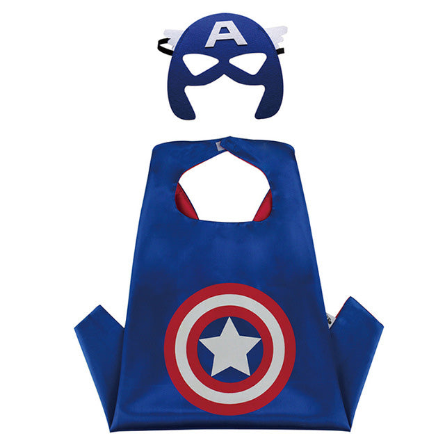 Reversible Toddler Superhero Costume Satin Capes with Felt Masks Toys Character Children Mask Costume Party Hero Cosplay