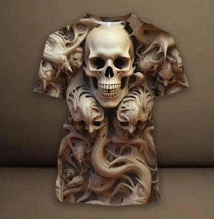 Men's 3D Skull Pattern European Hip Hop Trendy Printed T-Shirt