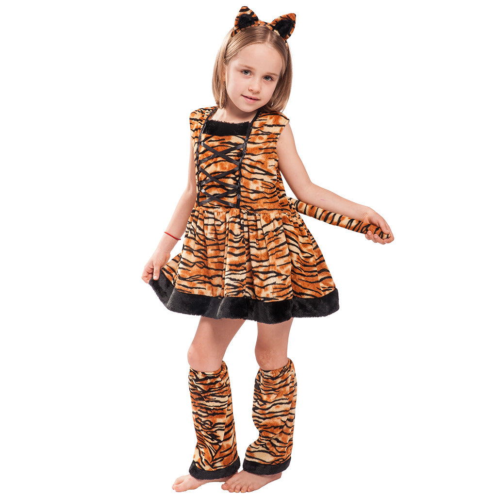 Halloween Purim festival tiger print girl girl sleeveless skirt cosplay costume