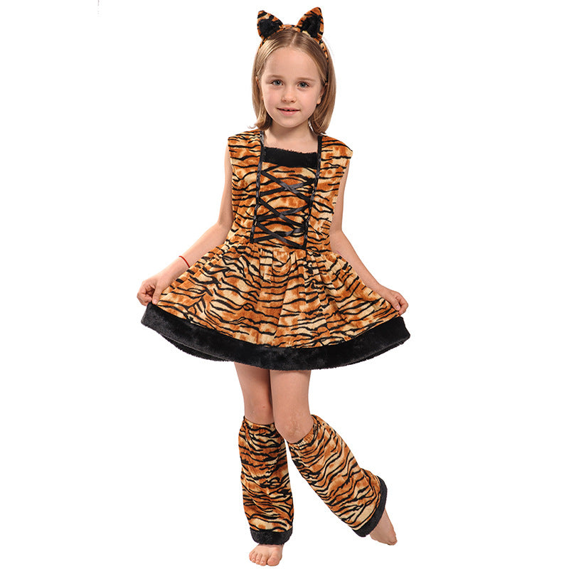 Halloween Purim festival tiger print girl girl sleeveless skirt cosplay costume
