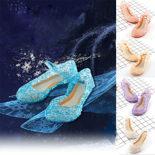 New Kids Girls Crystal Jelly Sandals Princess Blue Cosplay Party Dance Shoes