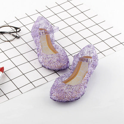 New Kids Girls Crystal Jelly Sandals Princess Blue Cosplay Party Dance Shoes